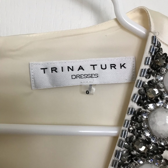 Trina Turk White Sleeveless Beaded Neck Dress 0 - Picture 3 of 8